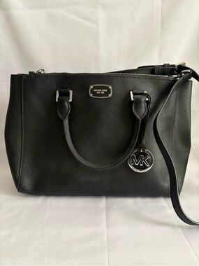Michael Kors Black Saffiano Satchel with MK Charm